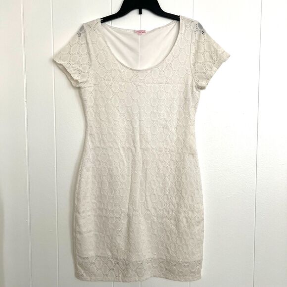 Isaac Mizrahi Women’s White Lace Lined Short Sleeve Crew Neck A-Line Dress L - Picture 1 of 4